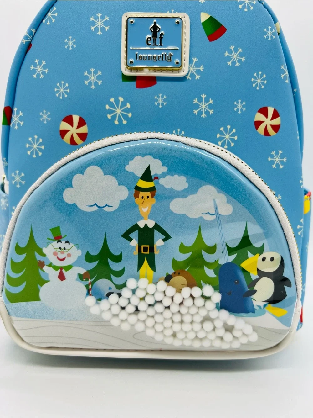 Loungefly Blue Elf Buddy & Friends Winter Scene Mini Backpack NWT